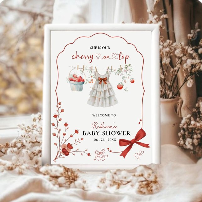 Poster Cherry On Top Pink Arco Baby Girl Chá Welcome (Criador carregado)