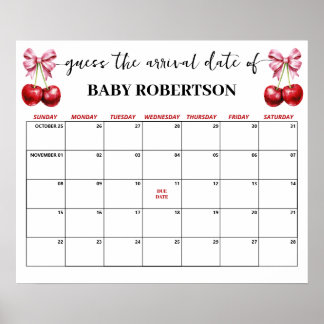Poster Cherry Pink Coquette Baby Acho Calendário de Data