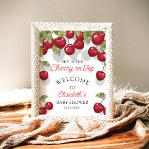 Poster Cherry Watercolor No Chá de fraldas Superior Bem-V