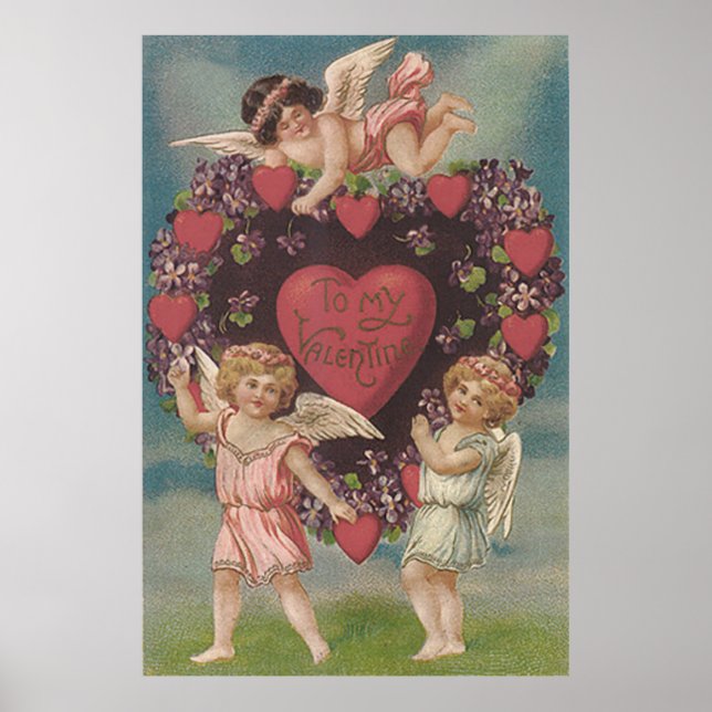Pôster Cherub Cupid Heart Violets Valentine (Frente)