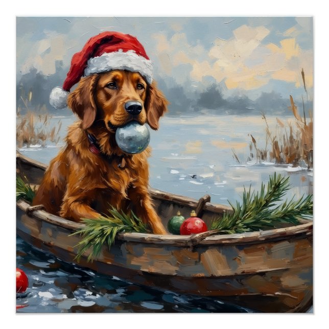 Pôster Chesapeake Bay Retriever Christmas Hunting Boat (Frente)