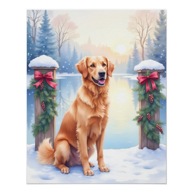 Pôster Chesapeake Bay Retriever Winter Lakeside Christmas (Frente)