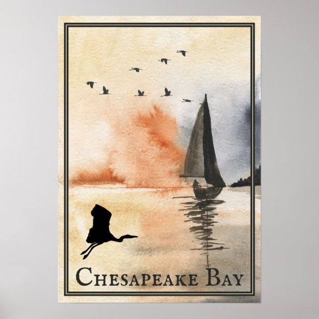 Poster Chesapeake Bay Sailboat e Birds Sunset (Frente)