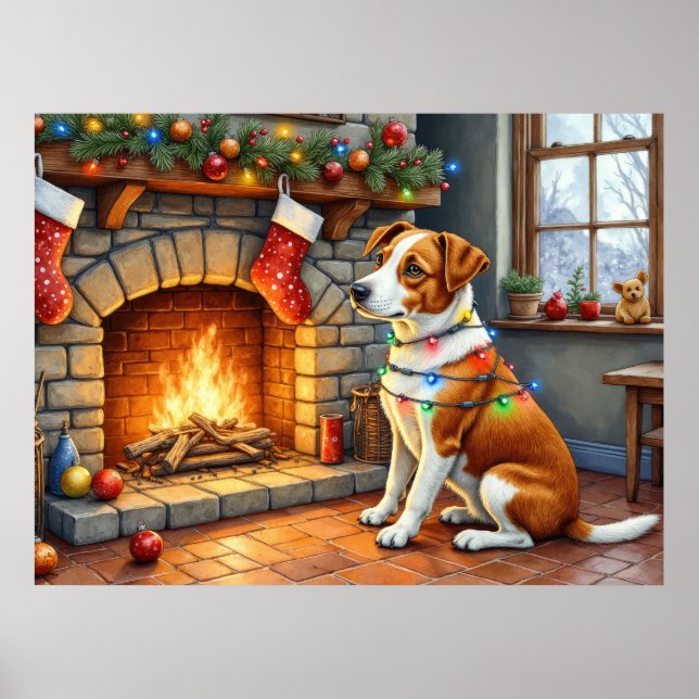 Poster Chesapeake Bay Terrier Fireplace Christmas Lights (Frente)