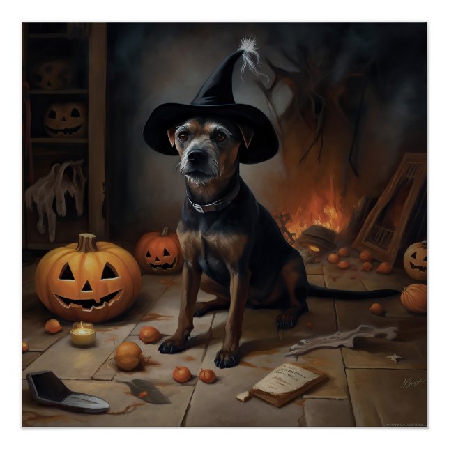 Pôster Chesapeake Bay Terrier Pumpkins Halloween Ascarado (Frente)