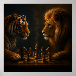 Poster Chess of Kings – Lion vs Tiger Strategic Art