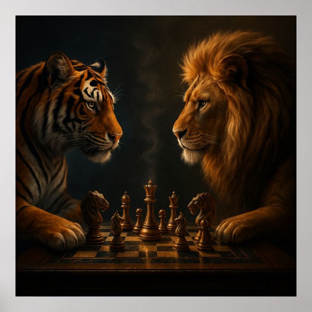 Poster Chess of Kings – Lion vs Tiger Strategic Art (Frente)