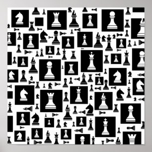 Poster Chess Pieces Pattern - Black and white