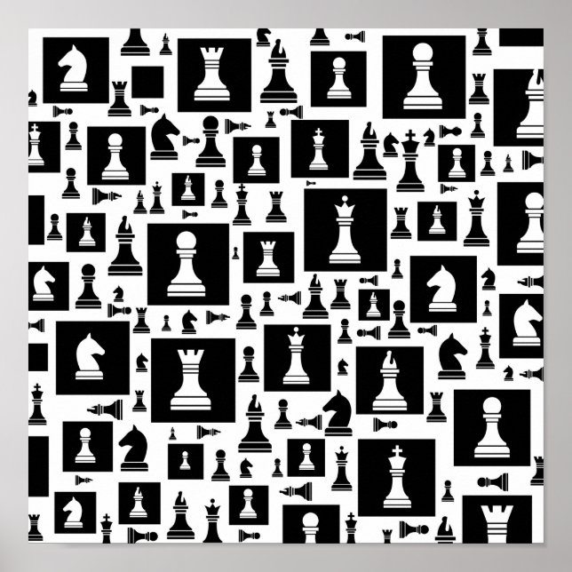 Poster Chess Pieces Pattern - Black and white (Frente)