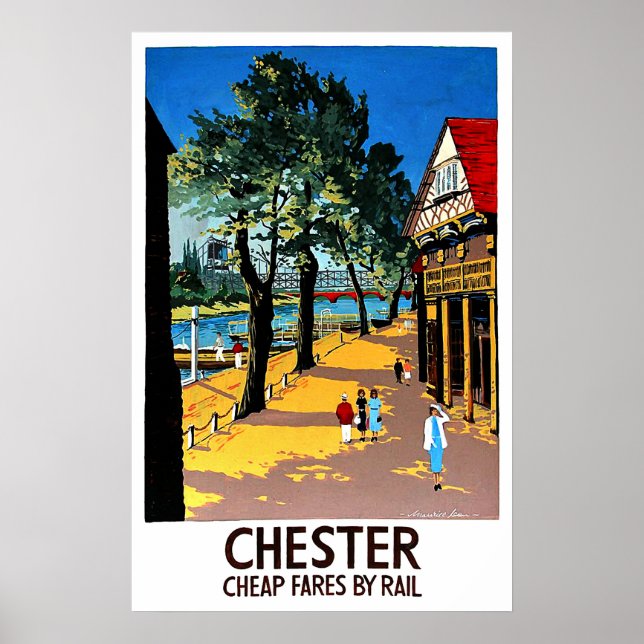 Poster Chester, Inglaterra, doca da cidade, estação ferro (Frente)