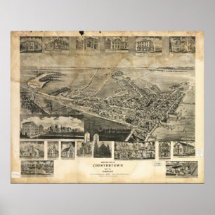 Poster Chestertown Maryland 1907 Antique Panoramic Map
