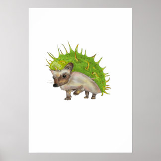 Poster Chestnut Hedgehog Botanical Art