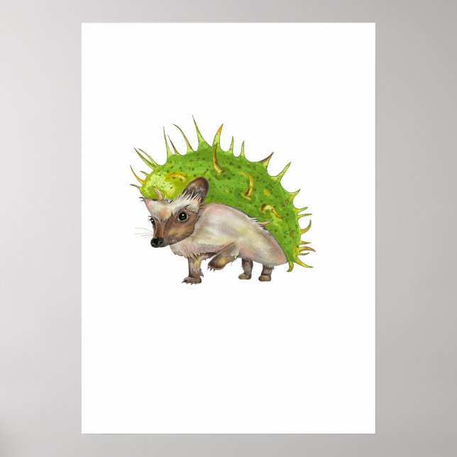 Poster Chestnut Hedgehog Botanical Art (Frente)