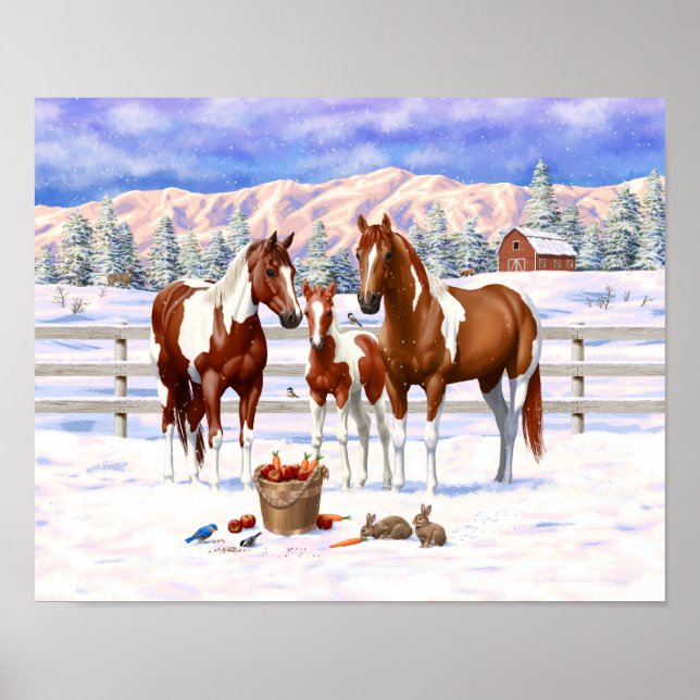 Poster Chestnut Pinto Sorrel Paint Quarter Hors Winter (Frente)