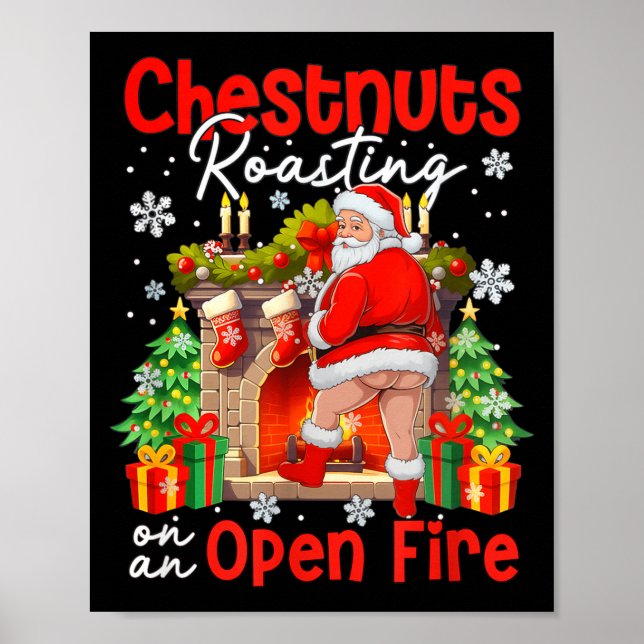 Poster Chestnuts Roasting On An Open Fire Funny Santa  (Frente)