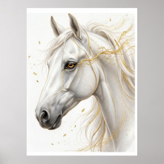 Poster Cheval Blanc Doré – Art Équestre Luxueux | Affiche