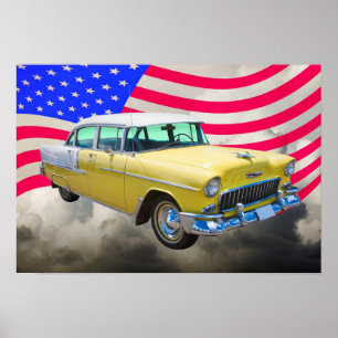 Poster Chevrolet Air Com Bandeira Americana 1955