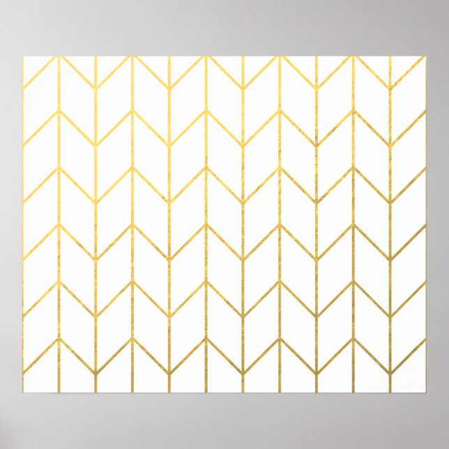 Poster Chevron Branco Dourado Fundo Moderno Chic (Frente)