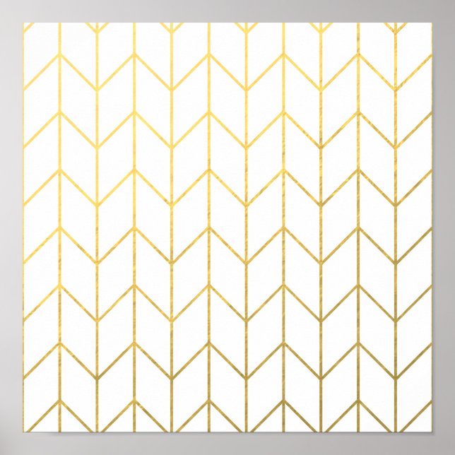 Pôster Chevron Branco Dourado Fundo Moderno Chic (Frente)