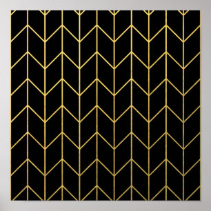 Poster Chevron Dourado em Chic Moderno de Fundo Preto