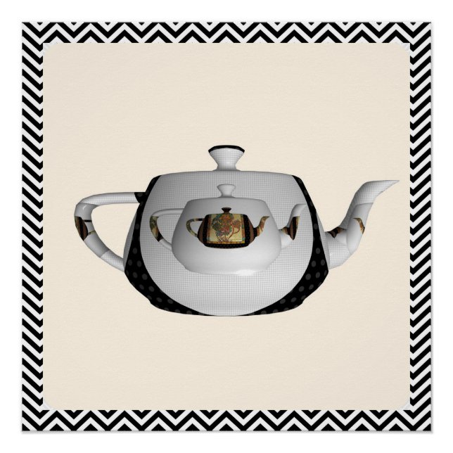 Pôster Chevron Floral Triple Teapots (Frente)