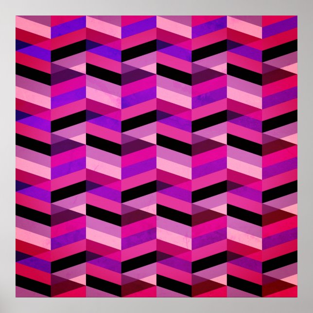 Poster Chevron/Herringbone Abstrato | Roxos e Violeta (Frente)