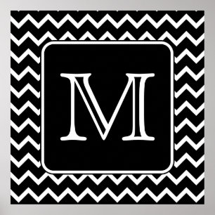Poster Chevron preto e branco com monograma feito sob