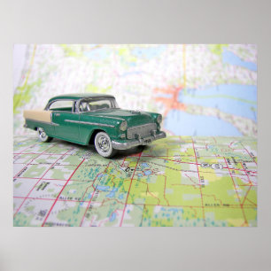 Poster Chevy 1955 retro no mapa