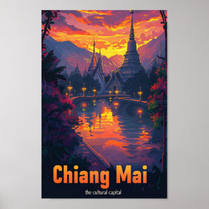 Poster Chiang Mai Tailândia Ilustração de Viagem Vintage