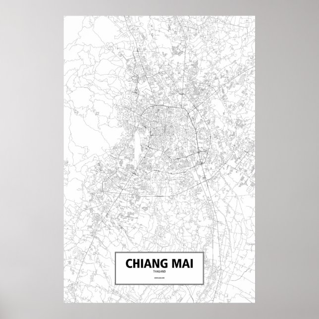 Pôster Chiang Mai, Tailândia (preto no branco) (Frente)