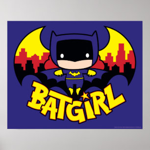 Pôster Chibi Batgirl Com Skyline & Logo Gotham