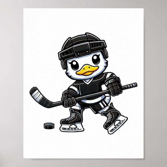 Poster Chibi Duck Playing Ice Hockey Cute Design  (Frente)