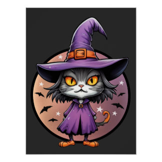 Pôster Chibi Halloween Witch Cat
