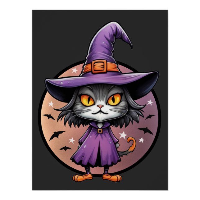 Pôster Chibi Halloween Witch Cat (Frente)