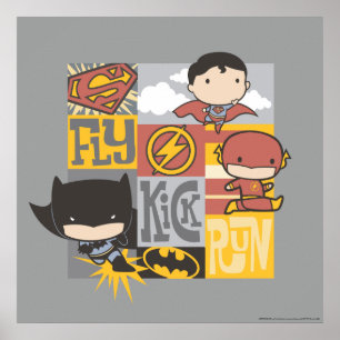 Poster Chibi Justice League   Fly, Kick, Run