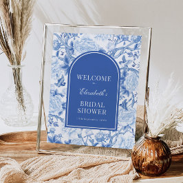 Poster Chic Azul Branco Noiva Chinoiserie Chuveiro Bem-vi