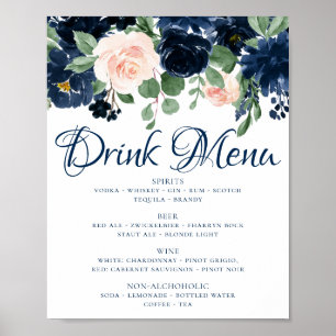 Poster Chic Blooms   Marinho Blue e Blush Pink Drage Menu