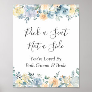 Poster Chic Blue Floral Cerimônia de Casamento Escolha u