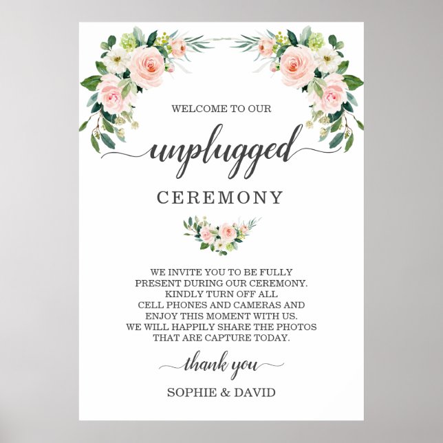 Poster Chic Blush Cream Floral Unplugged Ceremony Sinal (Frente)