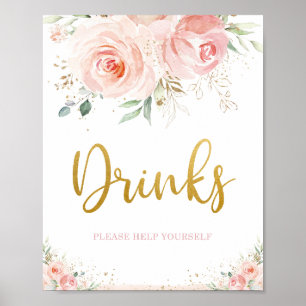 Poster Chic Blush Pink Floral Dourado Sinalizador