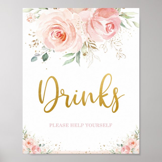 Poster Chic Blush Pink Floral Dourado Sinalizador (Frente)