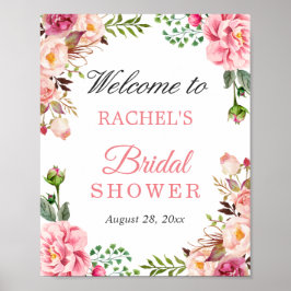 Poster Chic Blush Pink Flowers Sinal de Boas-vindas do Ch