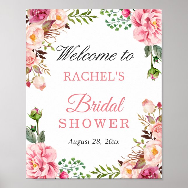 Poster Chic Blush Pink Flowers Sinal de Boas-vindas do Ch (Frente)
