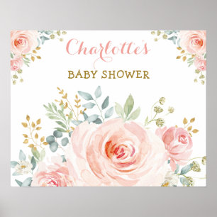 Poster Chic Blush Rosa Dourado Floral Chá de Bebê Anivers