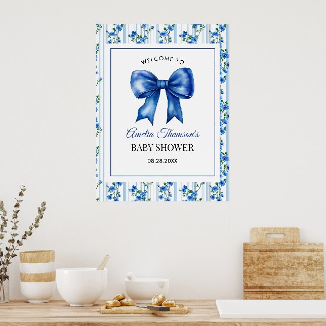 Poster Chic Boho Blue Wildflower Boy floral Baby Shower  (Cozinha)