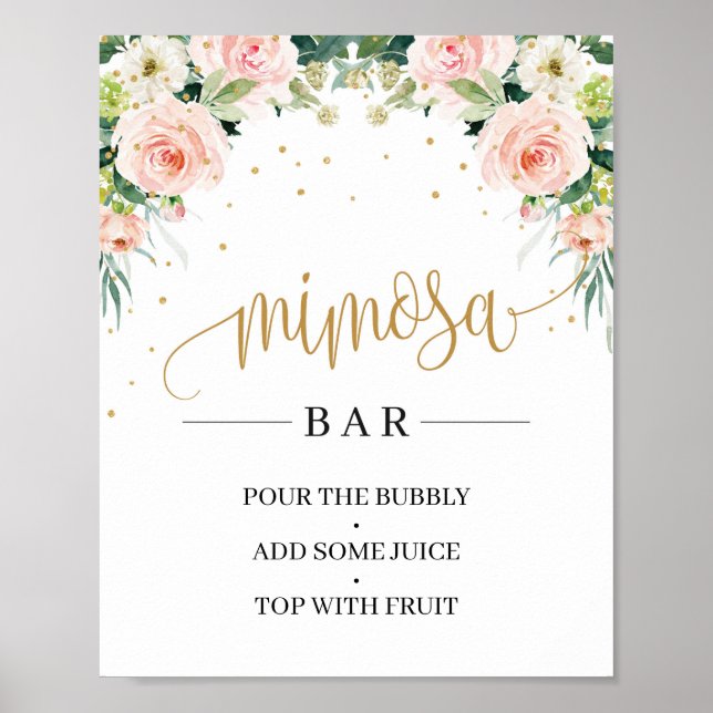 Poster Chic Boho - Sinal de bar cor-de-rosa dourado flora (Frente)