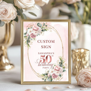Poster Chic Botânico Personalizado para Mesa de Aniversár