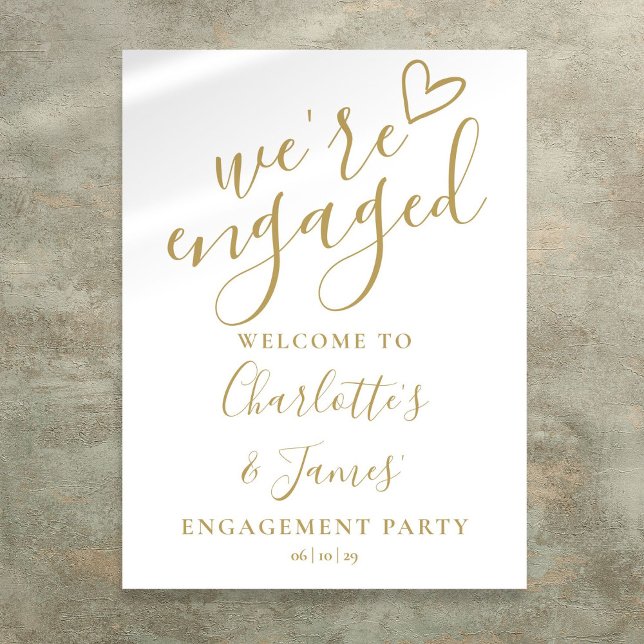 Poster Chic Dourado Festa de noivado - Sinal de boas-vind (Chic Gold Engagement Party Welcome Sign)