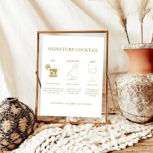 Poster Chic Dourado Signature Coctail Drink Bar Sinal de 