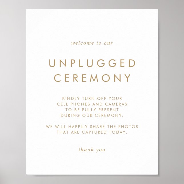 Poster Chic Dourado Tipografia Unplugged Ceremony Sinal (Frente)